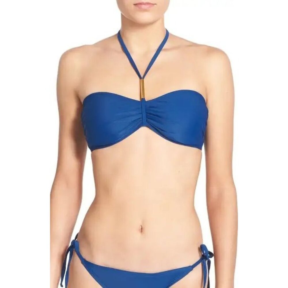 BP Blue Halter Bikini Swim Top With Gold Bar Detail